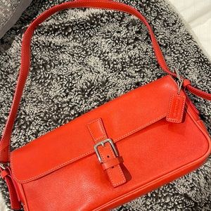 Red Coach Baguette Shoulder Bag